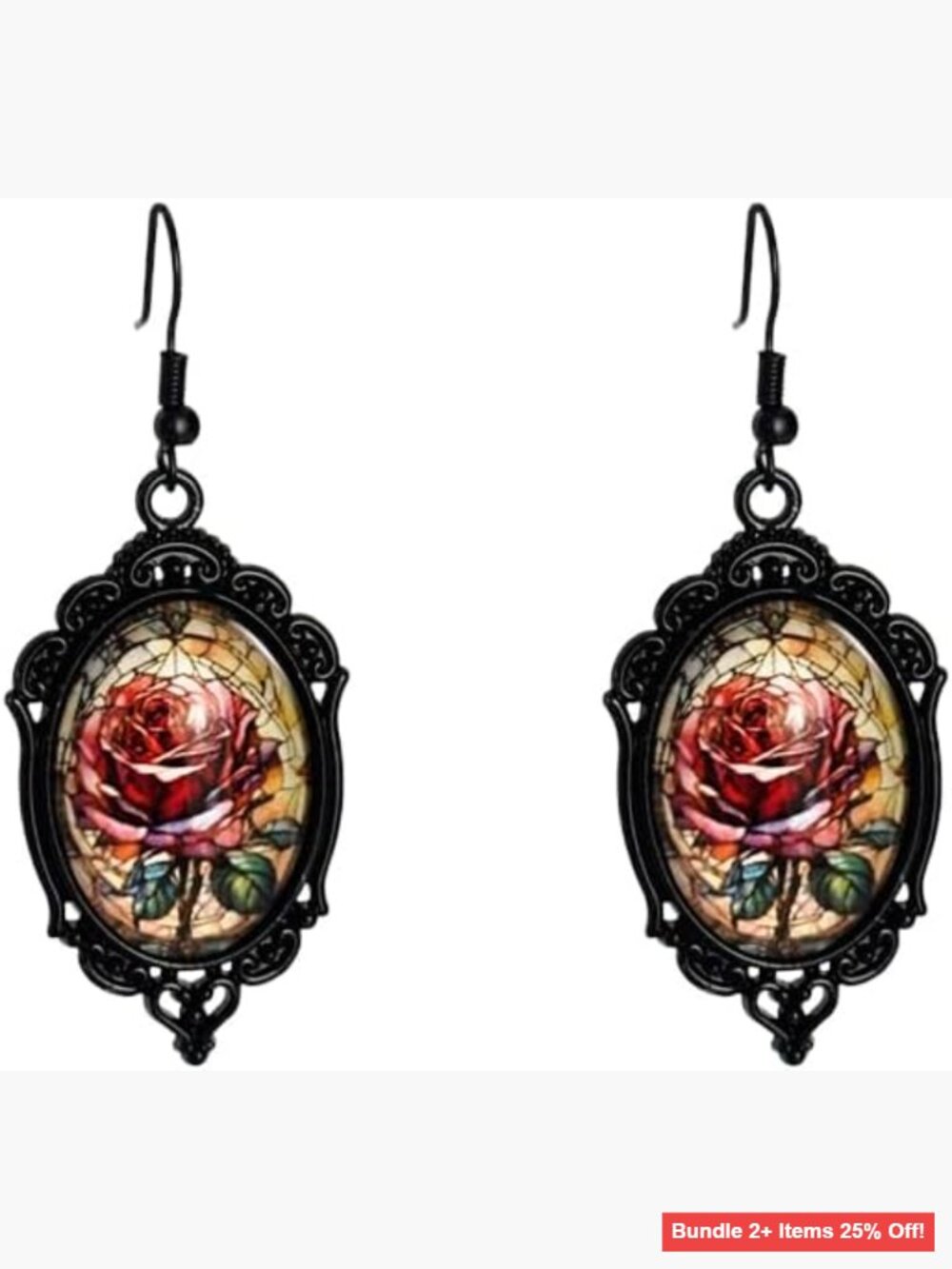 Vintage Gothic Rose Dangle Earrings Crystal Glass Punk Style Jewelry